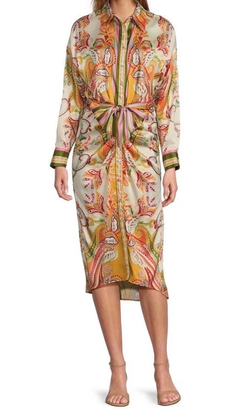 Antonio Melani Roxanne Baroque Paisley Belted Long Sleeve Midi Shirt Dress 2